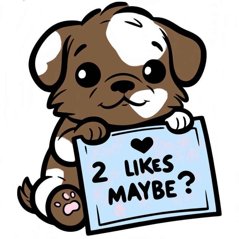 a puppy holding a sign that says 2 likes maybe?