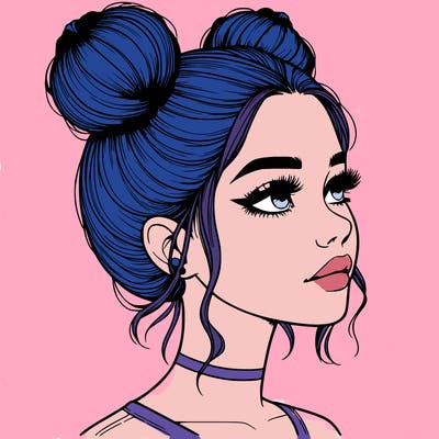 realistic girl with buns on the top of her head