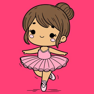 a girl dancing in a tutu and ballet slippers cartoon style