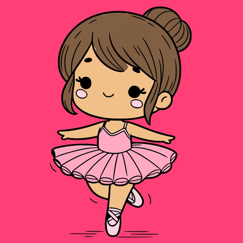 a girl dancing in a tutu and ballet slippers cartoon style