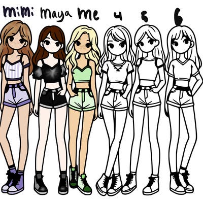 a group of girls wearing crop tops and shorts