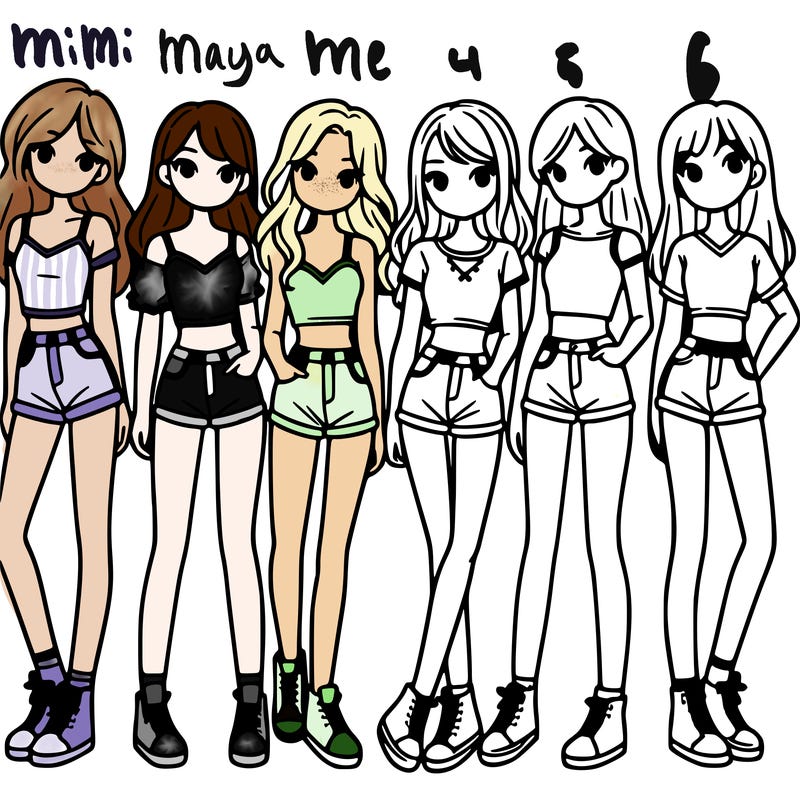 a group of girls wearing crop tops and shorts