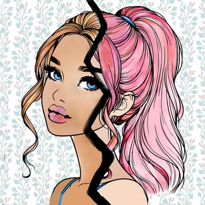 realistic girl with a ponytail on her hair and lips