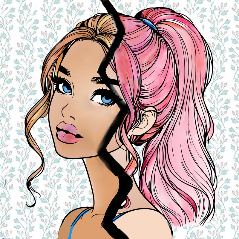 realistic girl with a ponytail on her hair and lips