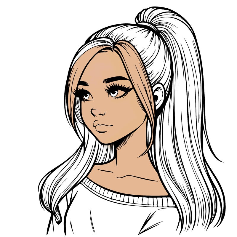 realistic girl with a high ponytail
