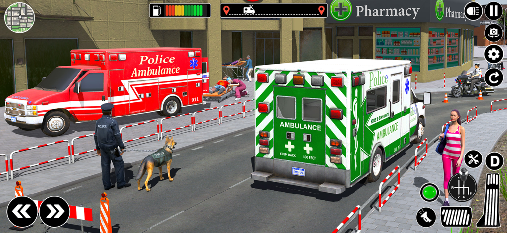 911 Ambulance-Rescue Simulator - Jeu de 911 Ambulance-Rescue Simulator montrant des véhicules d'urgence et des ambulanciers sur une scène de sauvetage.