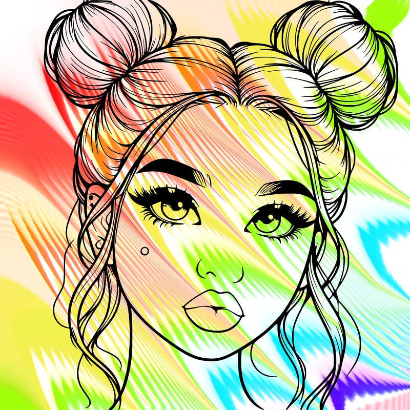 realistic girl with two buns on her hair and lips