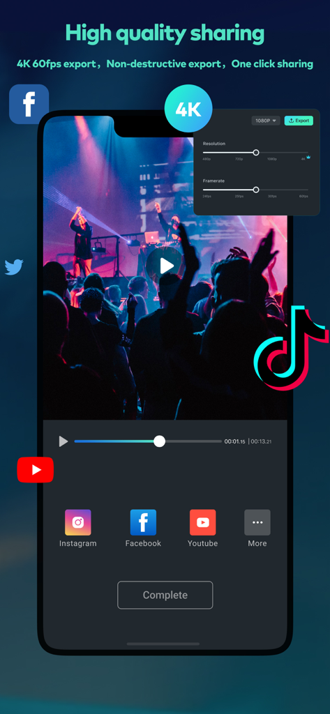 Interface de l'éditeur vidéo Filmora HD pour l'exportation 4K et le partage sur les réseaux sociaux