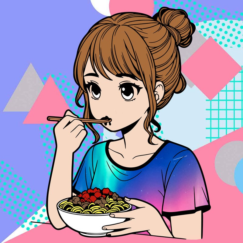 a realistic girl, eating food