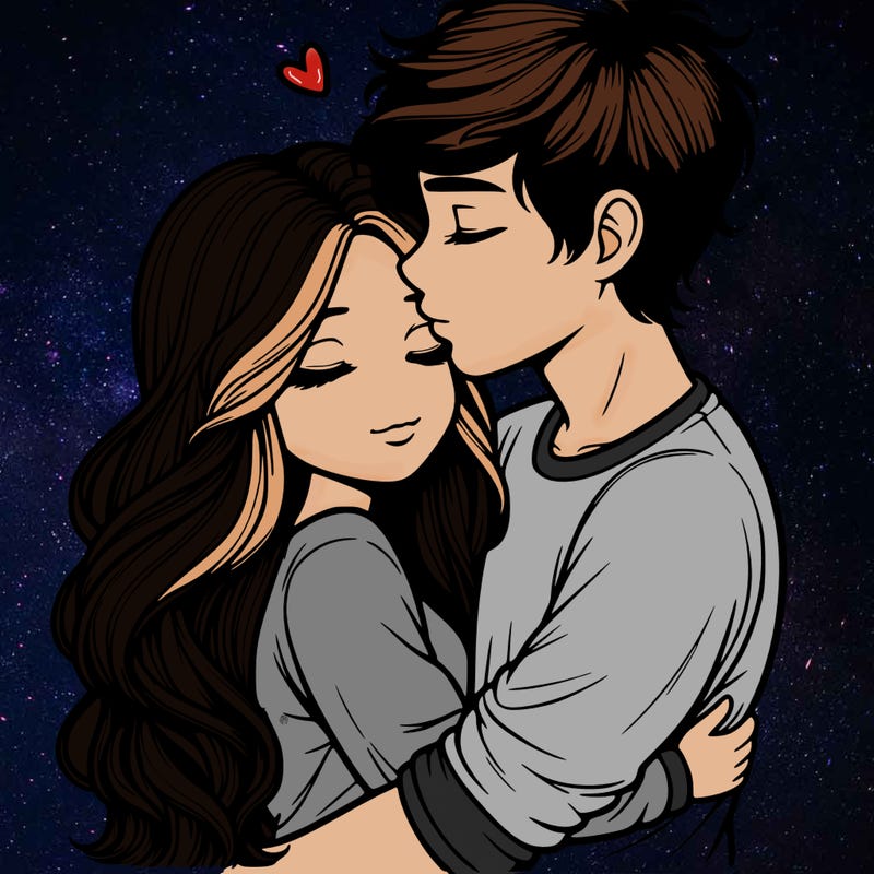 a realistic couple boy and girl hugging and kissing