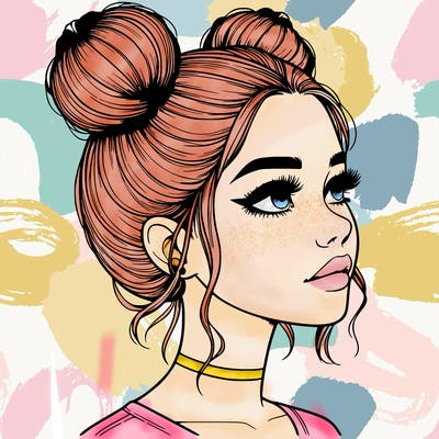 realistic girl with buns on the top of her head