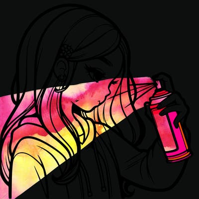 a realistic girl spray painting