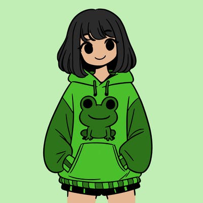 girl with frog sweatshirt