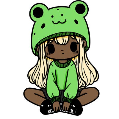 a girl wearing a frog hat and some frog socks