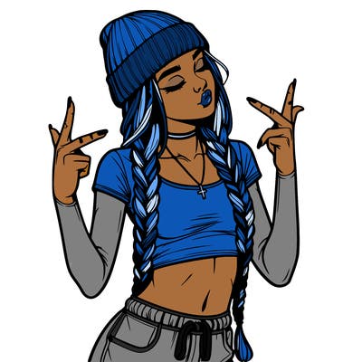 realistic teenage girl with braids and a beanie and crop top doing 🫶🏼