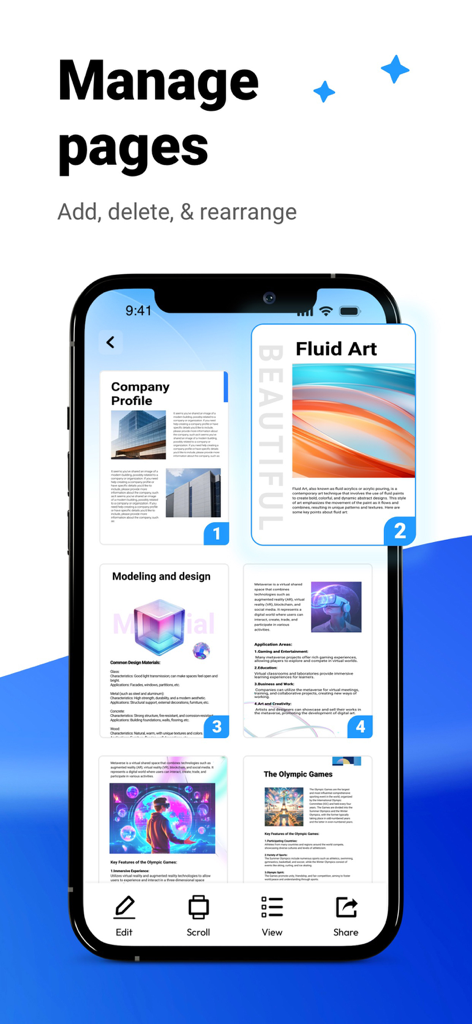 PDF Master: Editor Reader - PDF Master app interface for adding deleting and rearranging pages in a document