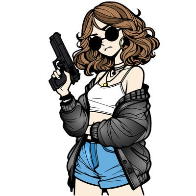 stylish teenage girl with gun