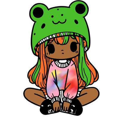 a girl wearing a frog hat and some frog socks