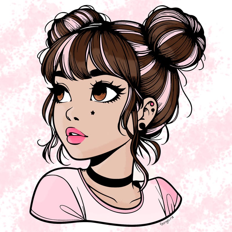 realistic girl with spacebuns