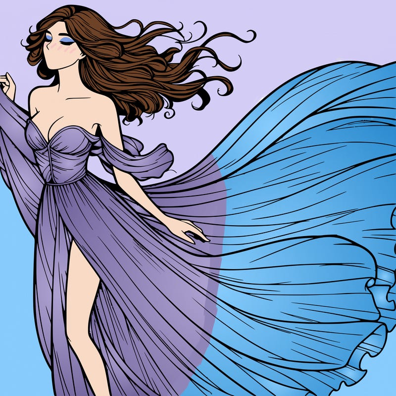 realistic woman in dress flowing the the wind