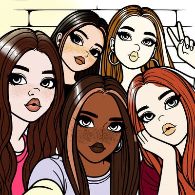 group of teen girls friends y2k up close in a selfie