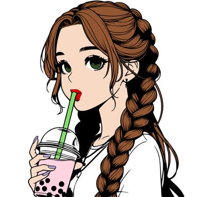 realistic girl with braided hair drinking boba