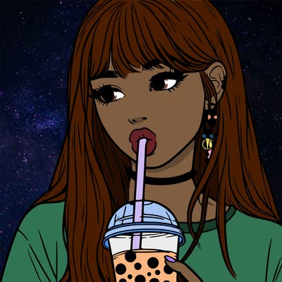aesthetic realistic girl drinking boba