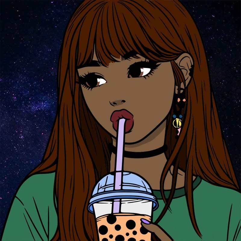 aesthetic realistic girl drinking boba