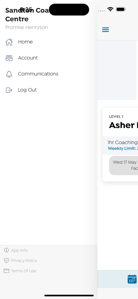 swool.io - Navigation sidebar of the swool.io app showing menu options for coaching center management.