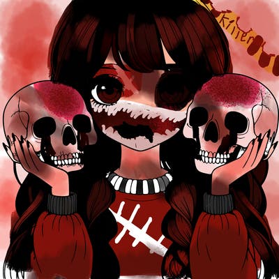 realistic girl holding a skull