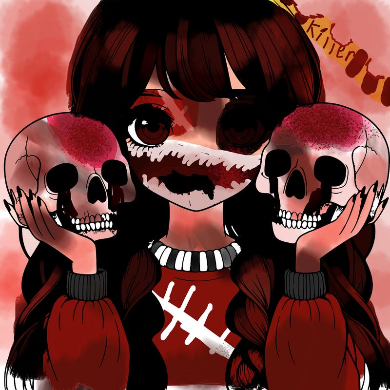 realistic girl holding a skull