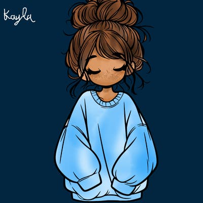 girl with baggy sweatshirt and messy bun