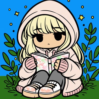 girl in oversized hoodie reading a book