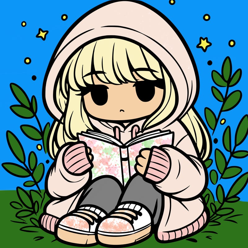 girl in oversized hoodie reading a book