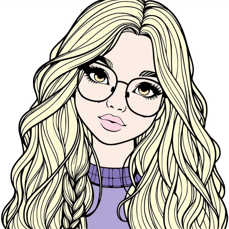 girl with long hair and freckles and glasses realistic