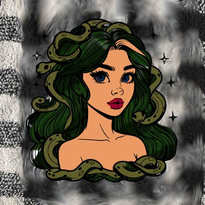 realistic girl with snakes as hair