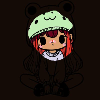 a girl wearing a frog hat and some frog socks