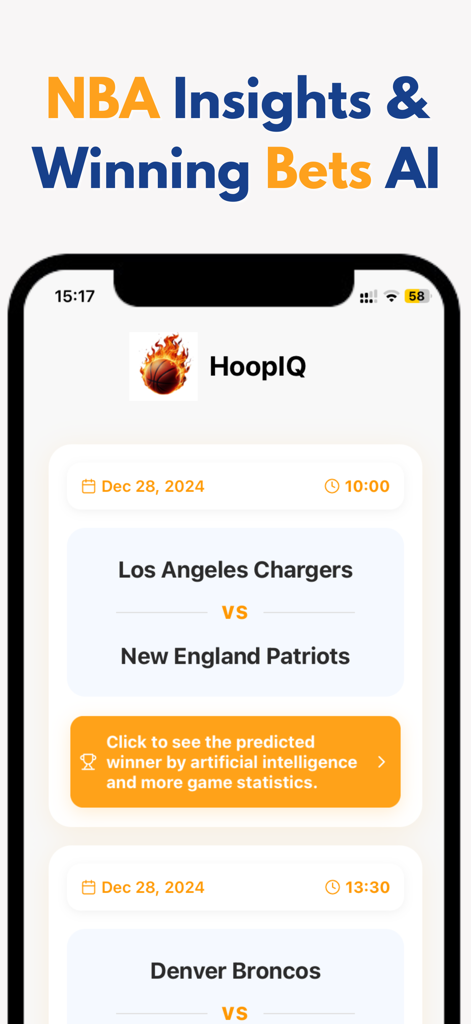 basketball Stats - Hoop IQ - Hoop IQ mobile app display featuring NBA insights and AI-powered game predictions