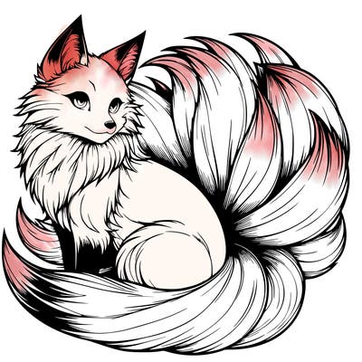 realistic detailed 9 tailed anime fox