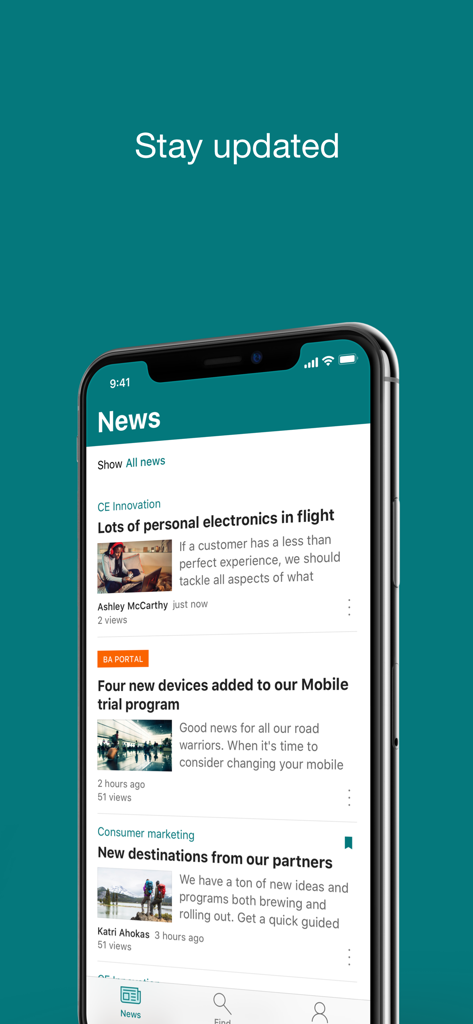 Feed de notícias do Microsoft SharePoint em um dispositivo móvel