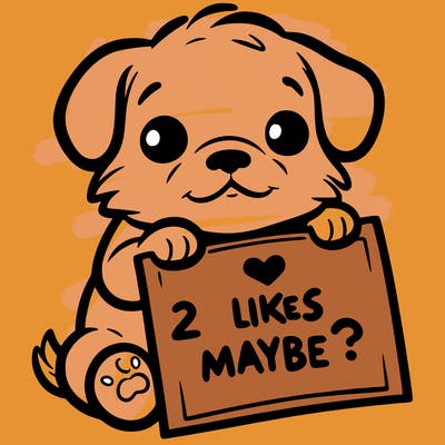 a puppy holding a sign that says 2 likes maybe?