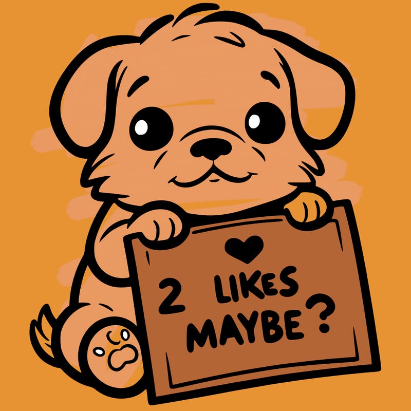 a puppy holding a sign that says 2 likes maybe?