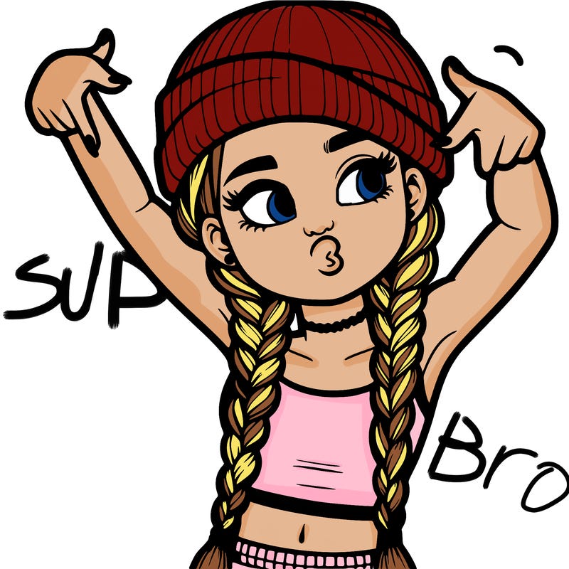 realistic teenage girl with braids and a beanie and crop top doing 🫶🏼