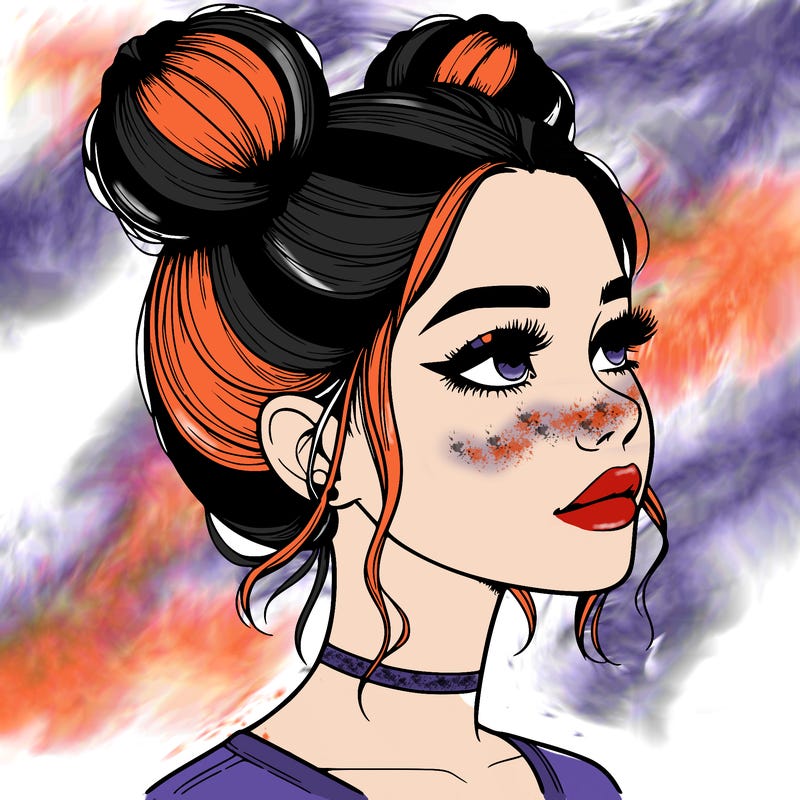 realistic girl with buns on the top of her head