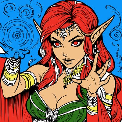 realistic scary beautiful elf sorceress casting spell