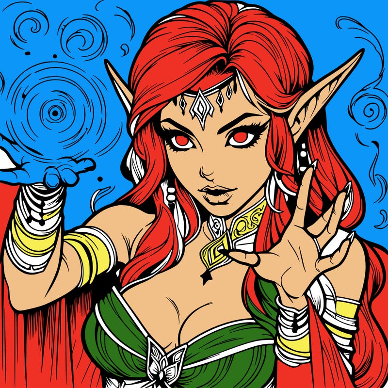 realistic scary beautiful elf sorceress casting spell
