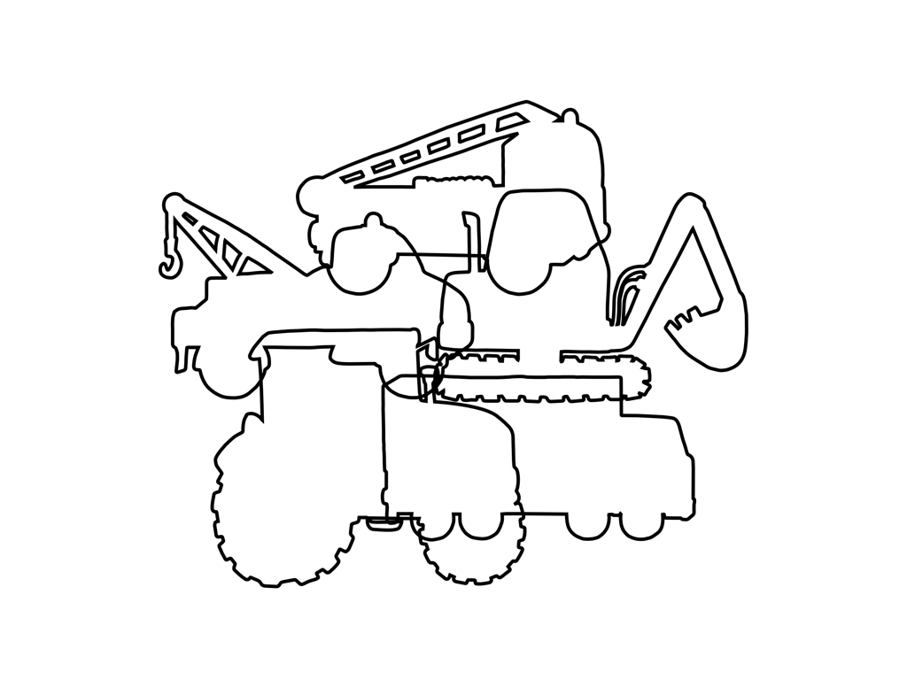 dob plus – Visual Perception - 도형-배경 인식 훈련을 위한 겹쳐진 건설 차량의 선화.