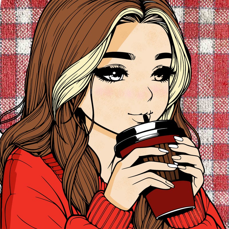 realistic girl drinking coffee