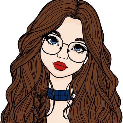girl with long hair and freckles and glasses realistic
