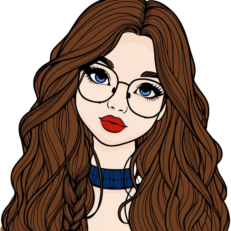 girl with long hair and freckles and glasses realistic